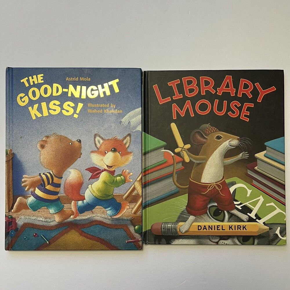 Set Of 2 Childrens Story Books Hardcover The Goodnight Kiss and Library Mouse